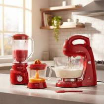 Kit Britânia Cozinha 220v Liquidificador Batedeira Espremedor Vermelho 220v