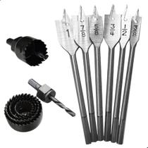 Kit Broca de Madeira Jogo De Brocas Chatas + Jogo Serra Copo