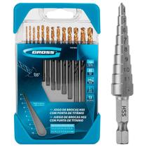 Kit Broca Escalonada 4 A 12mm + Jogo Broca A.r 13 Pc 1,5 A 6,5mm Titanio - GROSS Kit Broca Escalonada 4 A 12mm + Jogo Broca A.r 13 Pc 1,5 A 6,5mm Titanio - GROSS