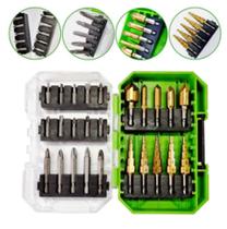 Kit Broca Escareadora E Escalonada Titânio + Bits C/25 Peças