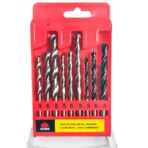 Kit Brocas 5Mm 6Mm E 8Mm Com 9 Peças Madeira Metal Concreto