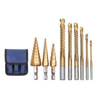 Kit Brocas Corte Lateral E Escalonadas 9 Peças Hss Titânio Kit Brocas Corte Lateral E Escalonadas 9 Peças Hss Titânio