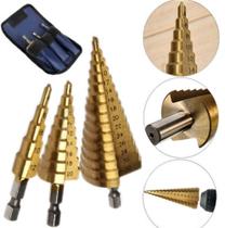 Kit Brocas Escalonada Hss Titânio Profissional 3 Pçs P/ Furar Ferro - Mister