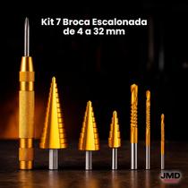Kit Brocas Escalonadas Profissional com Punção Central Estojo e 7 Peças Aço Resistente