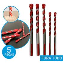 Kit Brocas Fura Tudo - Jogo com 5 Pcs Para Furadeira - Madeira, Metal, Alumínio, Pisos, Vidro, Mármore, Ferro, Tijolo, A