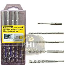Kit Brocas Sds Plus Para concreto 5 Peças 6 A 12mm X 160mm Estojo Resistente