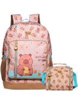 Kit Brownie Capivara Mochila Costas + Lancheira Térmica Fofo