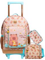 Kit Brownie Capivara Mochila Rodas + Lancheira + Estojo Box