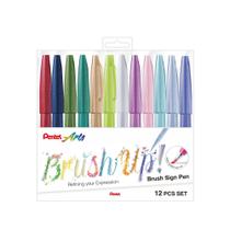 Kit Brush Sign Pen Pentel 12 Cores Pastel - KITBRUSH-12P