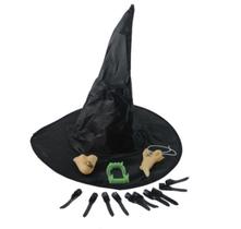 Kit Bruxa Fantasia Chapéu Nariz Unha Queixo Dentadura Halloween Carnaval Kit Bruxa Fantasia Chapéu Nariz Unha Queixo Dentadura Halloween Carnaval