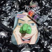 Kit Bruxa Fantasia Halloween Adulto: Capa + Chapéu + Nariz com Opção Brilha no Escuro + 6 Potinhos Glitter Sortidos