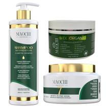 Kit Btx Alisamento Redutor de Volume Organico 10em1 Profissional Shampoo Antirresíduo Limpeza Pré e Máscara Neutralizante Brilho e Hidratação Maochi