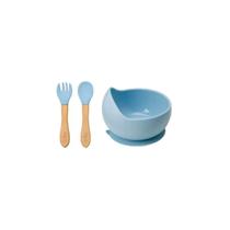 Kit Buba - Bowl com Ventosas e Talheres em Silicone Azul Kit Buba - Bowl com Ventosas e Talheres em Silicone Azul