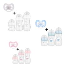 Kit Buba Com 3 Mamadeiras Easy Flow Anticolica Bico Pétala Mais Chupeta Comfort Silicone Ultrasoft Brilha No Escuro Em Dois Tamanhos