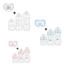 Kit Buba Com 3 Mamadeiras Easy Flow Anticolica Bico Pétala Mais Chupeta Comfort Silicone Ultrasoft Brilha No Escuro Em Dois Tamanhos