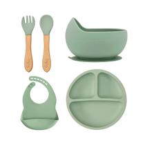 Kit Buba Introdução Alimentar Silicone Prato Ventosa Babador