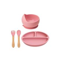 Kit Buba - Pratinho, Bowl e Talheres em Silicone Rosa