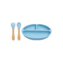 Kit Buba - Pratinho com divisórias e Talheres Silicone Azul Kit Buba - Pratinho com divisórias e Talheres Silicone Azul