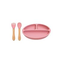 Kit Buba - Pratinho com divisórias e Talheres Silicone Rosa