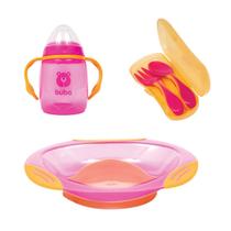 Kit Buba - Pratinho Fun + Kit Talheres + Copo 300ml Rosa Neon