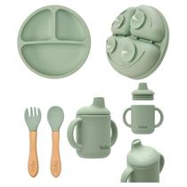 Kit Buba Prato Talheres Copo Transição Silicone Bambu Bebê