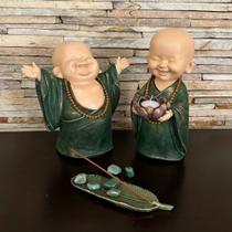 Kit Buda Chinês de 30cm + Buda Candelabro 30cm + Incensário Resina