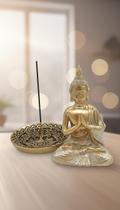 Kit Buda Decorativo e Porta Incenso Dourado em Resina Kit Buda Decorativo e Porta Incenso Dourado em Resina