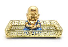 Kit Buda Dourando Azul Brilhante e Bandeja Decorativa Gold - Casa Neilomar