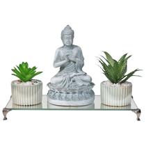Kit Buda Hindu Com 2 Vasinhos Suculenta e Bandeja De Vidro
