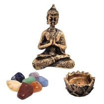 Kit Buda incensário castiçal e pedras roladas sete chakras - Shop Everest