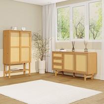 Kit Buffet 2 Portas 3 Gavetas Rattan e Cristaleira Porta Rattan Magna CabeCasa MadeiraOriginals