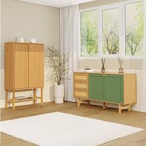 Kit Buffet 2 Portas Laca 3 Gavetas Rattan e Cristaleira Porta Ripada Magna CabeCasa MadeiraOriginals