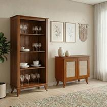 Kit Buffet Aparador Deltan 2 Portas Tela Rattan com Cristaleira sem Porta Luiz Xv Decorativo - Casta Kit Buffet Aparador Deltan 2 Portas Tela Rattan com Cristaleira sem Porta Luiz Xv Decorativo - Casta