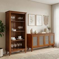 Kit Buffet Aparador Deltan 4 Portas com Tela Rattan e Cristaleira sem Porta Luiz Xv para Sala - Cast Kit Buffet Aparador Deltan 4 Portas com Tela Rattan e Cristaleira sem Porta Luiz Xv para Sala - Cast