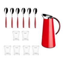 Kit bugatti garrafa térmica 1l 6 colheres moka cafe glamour e 6 xícaras com parede dupla 100ml