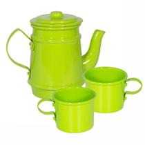 Kit Bule 400ml + 2 Xícaras 100ml Pintados Em Alumínio Verde Claro Kit Bule 400ml + 2 Xícaras 100ml Pintados Em Alumínio Verde Claro