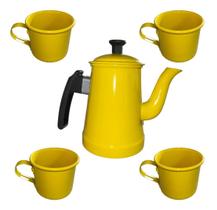 Kit Bule 750 Ml 4 Xicaras De Alumínio Retro Modelo Nescafé