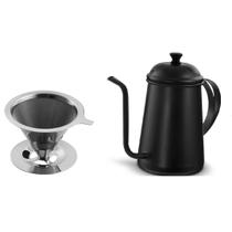 Kit Bule Bico Fino Preto, Buono Cafe Com Filtro Inox