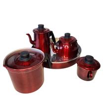 Kit Bule Chaleira Fervedor/Leiteira Açúcareiro Forma de Bolo Martinelli Alumínios Vermelho Carijó Kit Bule Chaleira Fervedor/Leiteira Açúcareiro Forma de Bolo Martinelli Alumínios Vermelho Carijó
