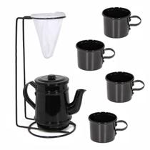 Kit Bule Com Suporte Para Coador + 4 Mini Caneca 100 ml - Preto
