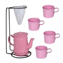 Kit Bule Com Suporte Para Coador + 4 Mini Caneca 100 ml - Rosa
