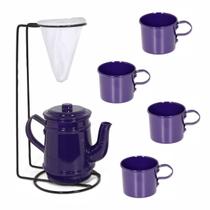 Kit Bule Com Suporte Para Coador + 4 Mini Caneca 100 ml - Roxo Kit Bule Com Suporte Para Coador + 4 Mini Caneca 100 ml - Roxo