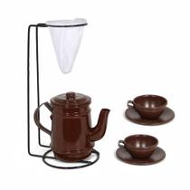 Kit Bule Com Suporte Para Coador + Mini Xícaras - Marrom Kit Bule Com Suporte Para Coador + Mini Xícaras - Marrom