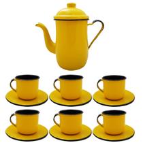 Kit Bule De Café E Chá Com 6 Xícaras e Pires Aço Esmaltado Kit Bule De Café E Chá Com 6 Xícaras e Pires Aço Esmaltado