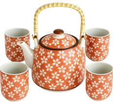 Kit Bule De Chá Com Alça Bambu + 4 Copos E Infusor 900ml Kit Bule De Chá Com Alça Bambu + 4 Copos E Infusor 900ml