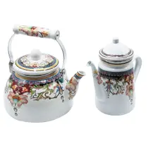 Kit Bule E Chaleira Charm Vintage Decorada Esmaltada