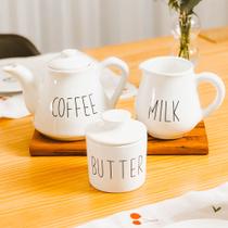Kit Bule + Leiteira + Manteigueira em Cerâmica Coffee, Milk e Butter