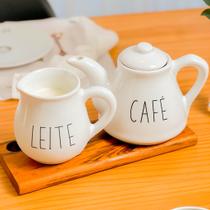 Kit Bule + Leiteira Minimalista em Cerâmica Café e Leite