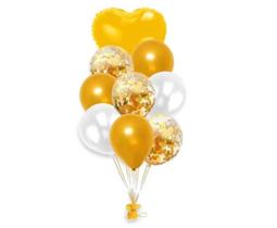 Kit Buque Balão Dourado Arranjo 10 Baloes - KAZARTI EVENTOS