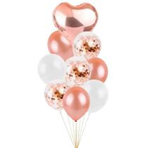 Kit Buquê Balão Metalizado 12 e Coração 18 Rosé Gold - 09 un